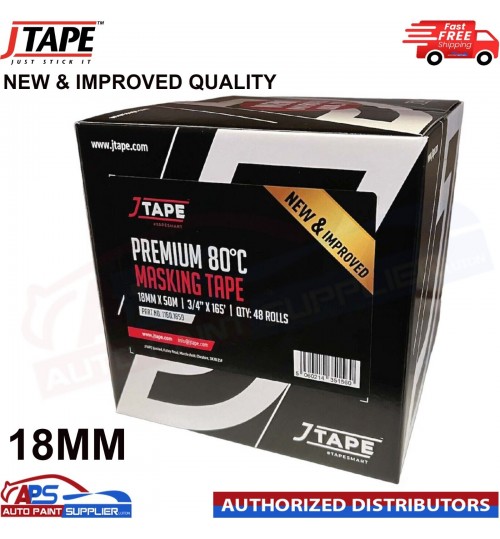 JTAPE 18MM PREMIUM MASKING TAPE - BOX OF 48 ROLLS NEW & IMPROVED QUALITY